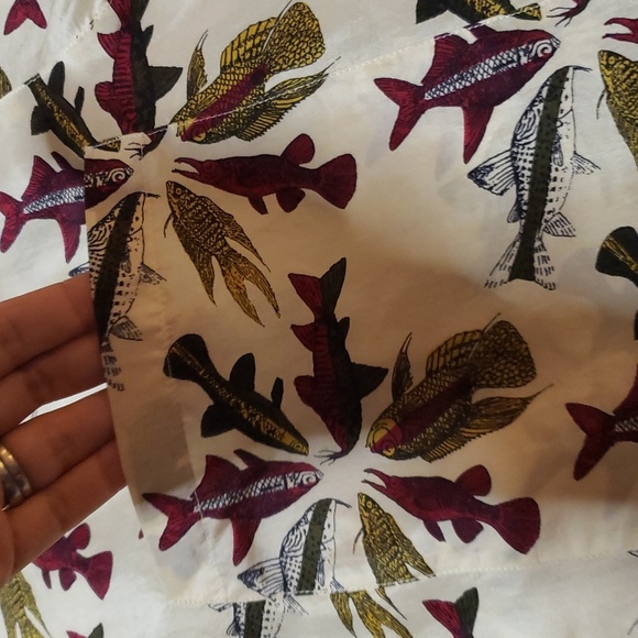 Vintage Perry Ellis men's short sleeve button down FISH PRINT 100% silk - Picture 4 of 5